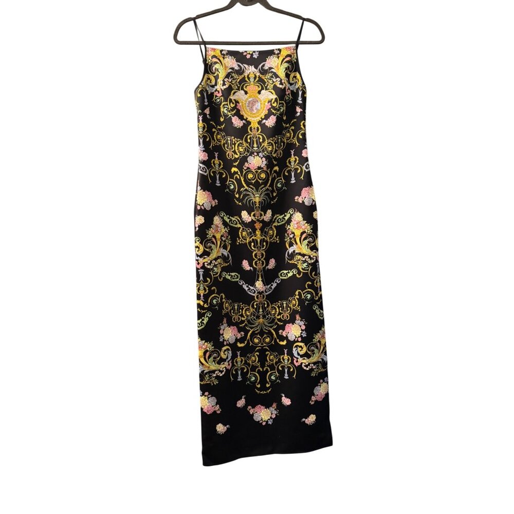 Versace Jeans Couture Womens Black Maxi Slip Dress With Baroque Floral Print